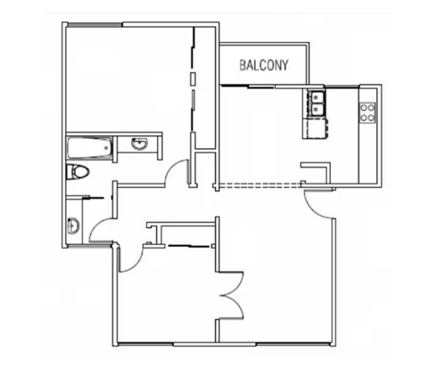 Floor plan for 2 beds, 1 bath, 925 sqft
